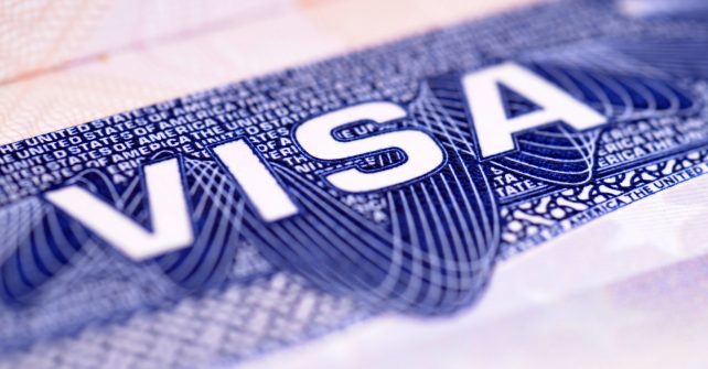 Closeup detail of a US visa document.